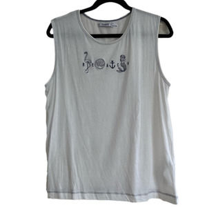 PULL&BEAR cream tank with beach print lettering. Size M
